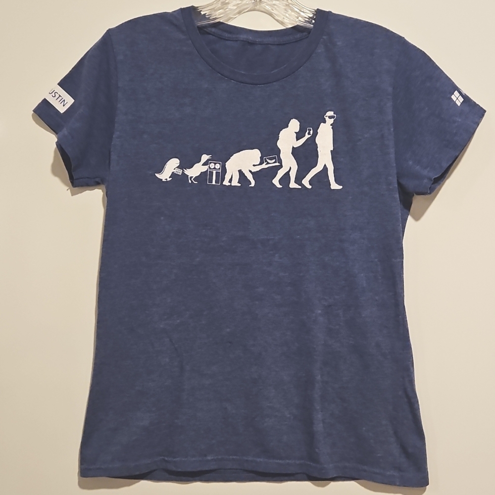 Microsoft Heather Blue Tee Shirt Austin 'Build Tour' Small Commemorative